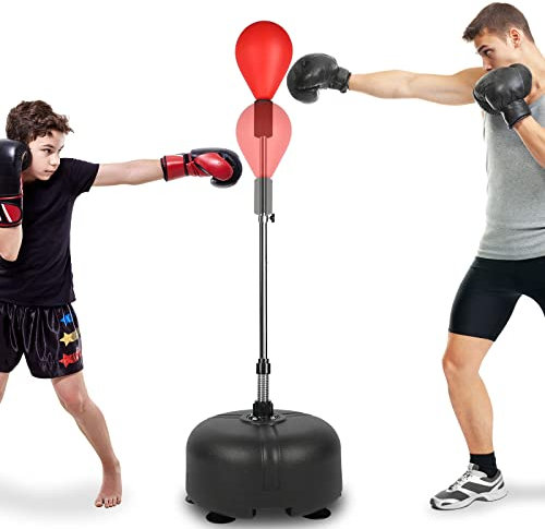 Dripex Punching Ball sur Pied Réglable en Hauteur 135-155 cm Sac de Frappe Boxe avec 6 Ventouses pour Adulte Enfant - Rouge