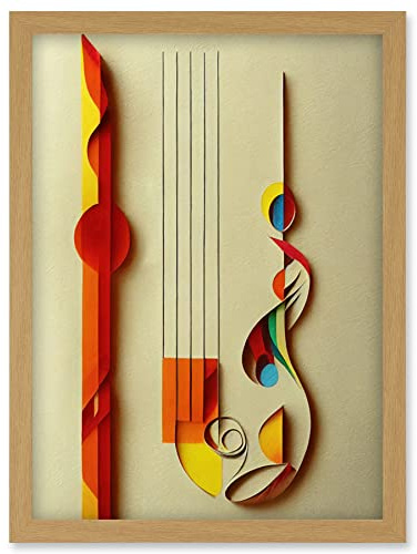 Wee Blue Coo Kandinsky Inspired Abstract Musical Symbol Clefs Music Yellow Turquoise Orange Artwork Framed Wall Art Print A4