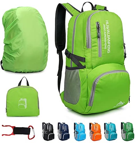 Lywencom Wanderrucksack,30l sportlich leicht faltbarer wasserdichter ultraleichter Rucksack für Outdoor Camping Picknick Wandern Laufen Schultasche mit wasserdichtem Regen (grün)
