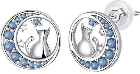 Hifeeled Katze Ohrringe Damen 925 Sterling Silber Mond Ohrstecker für Frauen Original Schmuck Geschenk Damen
