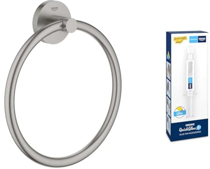 GROHE Start - Handtuchring + Kleber (Material: Metall, verdeckte Befestigung, zum Kleben oder Bohren), supersteel, 41174DC0