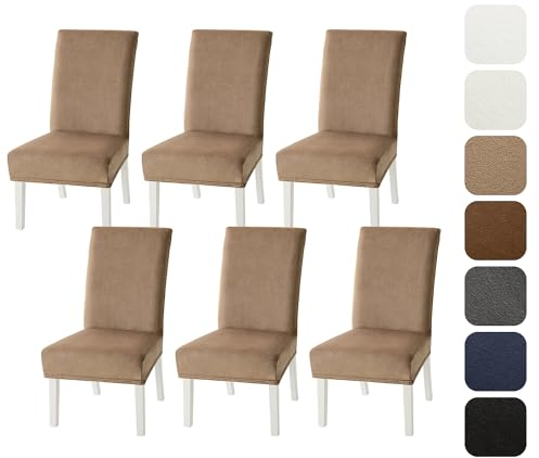 MIULEE Stuhlhussen 6er Set Stuhlhusse Samt Stretch Elastischer Stuhlbezug Abnehmbarer Waschbarer Stuhlhussen Schwingstühle für Küche Wohnzimmer Bankett Familie Restaurant Hotel Party,Khaki