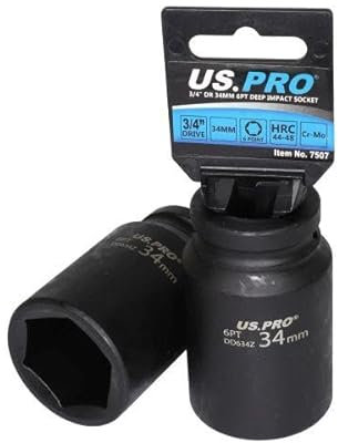 US PRO Tools Single 3/4 DR 34MM 6PT Deep Impact Socket 7507