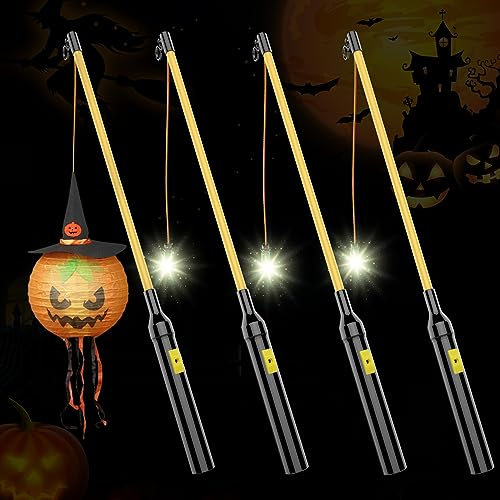 WD&CD 4 Stück Laternenstab LED 50cm Schwarz, Laternenstab Elektronischer für St Martin Halloween Zauberstäbe Party Kostümpartys