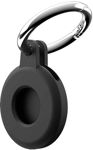 Msagkah Silikon Hülle für AirTag mit Schlüsselanhänger, GPS Tracker Halter Hüllen, Anti-Kratz GPS Schutzhülle für Apple AirTag Hüllen (Schwarz)