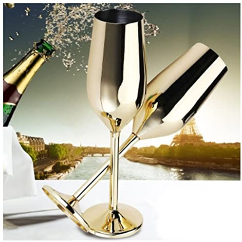 Bicchiere Da Vino 2pcs / Set Shatterproof inox Champagne Occhiali in oro spazzolato Gold Wedding Toating Champagne Flutes Drink Bere Tazza Party Merian Wine Bicchiere Da Vino Rosso