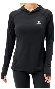 HDTIYUYP Womens Long-Sleeve Running Tops - Ladies UPF Lightweight Sports Hooded Top Fitness Shirts UV Hiking T-Shirt Outdoor Sports Shirts with Thumb Hole Black XS