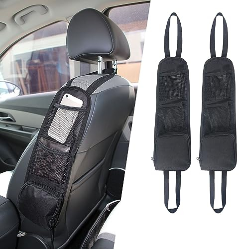 URAQT Auto Organizer, Autositz-Seitenorganisator, Faltbare Auto Aufbewahrungstasche Netztaschen, Multifunktionale Autositz Aufhängetasche mit Mehreren Taschen für LKW, Van, SUV (Schwarz) (2 Stücke)