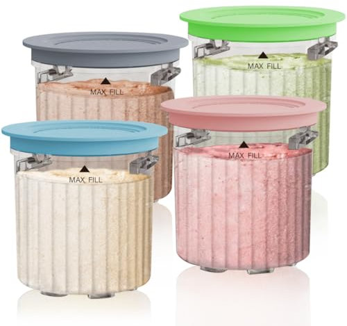 NANOBABY Pint Containers and Lids Replacement Compatible with Ninja Creami Breeze NC100/NC200 Series Ice Cream Makers, 16oz Pint Cups Replacement for NC101 NC201 NC201Q NC205A, 4-Pack, BPA Free, Clear