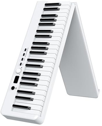 Electric Piano Keyboard, Folding 88 Key Semi-Weighted Digital Piano with Sustain Pedal & Music Stand, 600D Oxford Tote Bag, Bluetooth/MIDI, Recording/Playback, Ideal for Adult, Kids (Color : White)