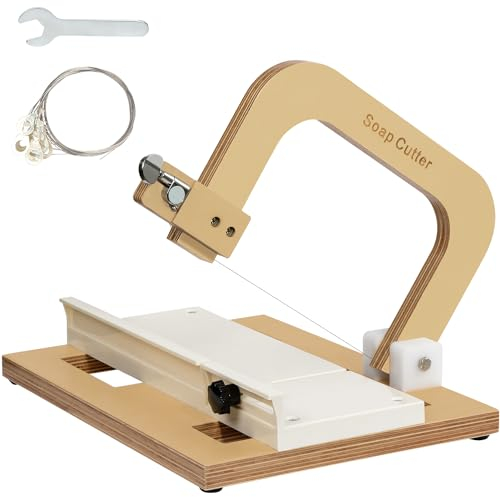 Coupe - savon en bois, outil de coupe en acier inoxydable réglable en ligne pour le pain savonneux à la main bougie fromage bricolage outil de fabrication (Wooden-White-01)