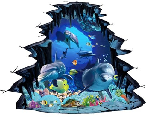 Hemobllo 1 Satz Delphin-bodenaufkleber Wandtattoos Mit Tropischen Fischen Boden Aufkleber Unterwasserwelt-bodenaufkleber Gebrochen Riss Wandtattoo Pvc Delfin Die Unterwasserwelt 3d