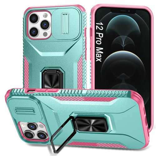 JSENMlN Coque iPhone 12 Pro Max,Antichoc Anti-Chut Antidérapant Housse avec Cache Caméra Étui pour iPhone 12 Pro Max (6.7) (Vert rosé)