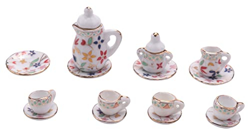 dieyyuca 15 Piezas en Miniatura de Comedor casa de munecas de Porcelana vajilla Juego de te vajilla Placa Copa Impresion Floral Colorida