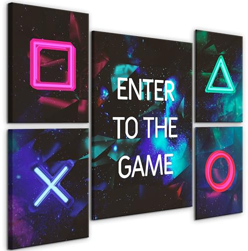 murando Quadro per i Giocatori 110x80 cm 5 pezzi Set Stampa su tela in TNT XXL Immagini moderni Murale Fotografia Grafica Decorazione da parete Console di gioco Gaming Play m-A-1036-b-m