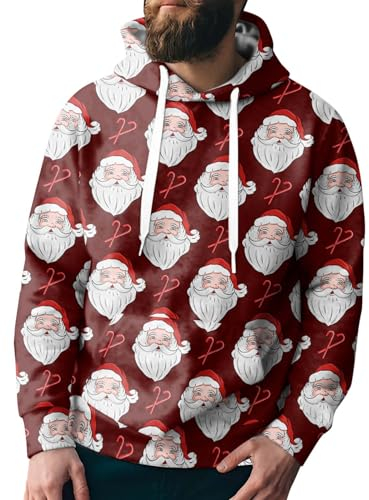 ZUOYIMEI Coole Hoodies Herren Persönlichkeit Kapuzenpullover Herren Sport Trend Hoodies Herren 3D Druck Muster Kapuzen Kordelzug Weihnachten Herren A-01 3XL