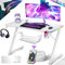KESSER® Gaming Tisch LED 100cm x 60cm | Z-Form Gamer Schreibtisch | Kopfhörerhaken & Kohlebeschichtung | Ergonomischer PC Computertisch | Stabiler Tisch mit Getränkehalter Weiß