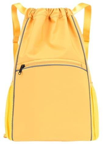 FAVORTALK Turnbeutel Mädchen Sportbeutel Sporttasche Jungen mit Kordelzug Sport Rucksäcke Verstellbar Damen Große Kordelzugbeutel Wasserdicht String-Rucksack für Schwimmen Reisen Gelb,B03206