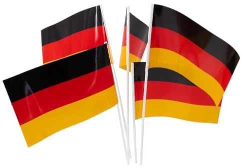 Deitert 50x Papierfähnchen am Stab (wetterfest) – 14×21 cm Deutschland Flaggen mit 40cm Stab, Fanartikel, Deutschlandfahnen für Vereine, Schützenfest & Events, schwarz-rot-gold