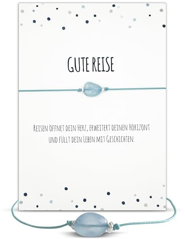 Glücksschmiedin - Reise Geschenk, Glücksbringer Reise Armband mit silberfarbenem Anhänger und Grußkarte, handgefertigt
