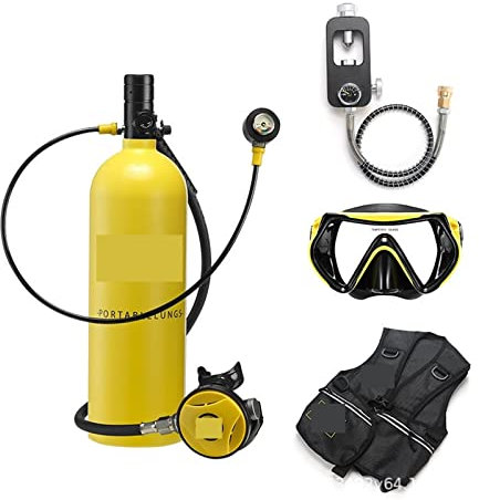IIGEN Bouteille de plongée 2L Plongée Snorkeling Équipement Plongée Réservoir D'oxygène Plongée Manomètre Résiduel Ultra-Haute stabilité(Giallo)
