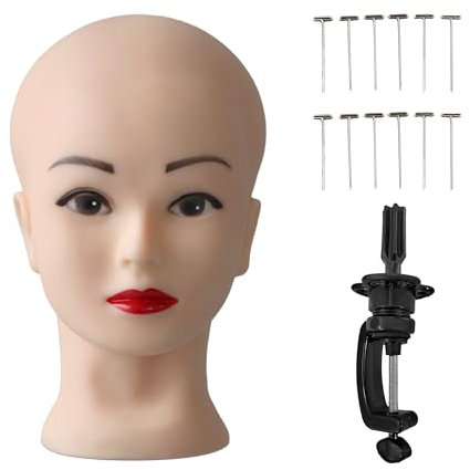 Trainingskopf für Kosmetologie,kahler Puppenkopf für die Herstellung und Ausstellung von Perücken, inklusive T-Nadel Tischklammerhalterung (weiß)