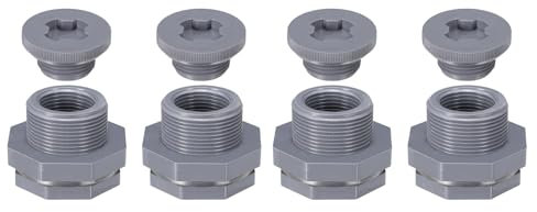 PATIKIL Raccord De Cloison en PVC avec Bouchon NPT 1, Lot De 4 Raccords De Réservoir d'eau avec Joint en Silicone pour Seau De Pluie, Éviers, Aquariums, Gris