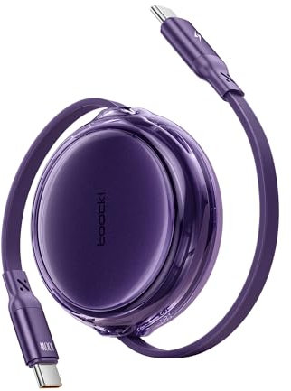 toocki Cable USB C 100W, Cabo USB C a USB C Retráctil Tipo C de Carga Rapida Preestablecido a 4 Niveles de Longitud para iPhone 17/16 Pro Max/15 Plus, MacBook, iPad Pro, Samsung S24/S23+ (Púrpura)