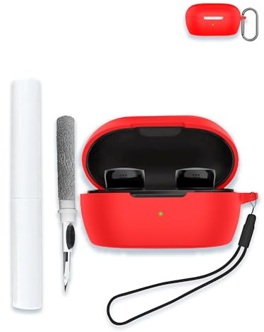 Case for Bose New QuietComfort Wireless Noise Cancelling Earbuds 2024, WUNIAK Soft Silicone Protective Portable Scratch Shock Resistant Shell with Cleaner Kit & Carabiner & Lanyard,Red.