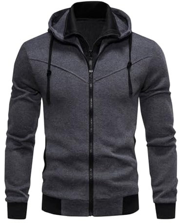 Dmmtot Mens Zipper Up Hoodie Coat Cotton Hoodie Long Sleeve Slim Fit Sweatshirt Jacket Windproof Casual Coats Stand Up Collar Hooded Outwear Fashion Tracksuits Outdoor Sports Jacket Dark Gray XXL