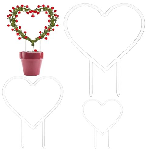 FINGERINSPIRE 3Pcs Heart Trellis for Potted Plants 3Sizes Acrylic Trellis for Climbing Plants Heart Shape Plant Supports for Vines Hoya Topiary Plant Frames for Pothos Monstera Philodendrons Dischidia