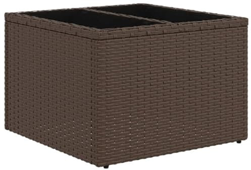 vidaXL Gartentisch mit Glasplatte, Tisch für Garten Terrasse, Couchtisch mit Stahlrahmen, Beistelltisch Gartenmöbel, Braun Poly Rattan