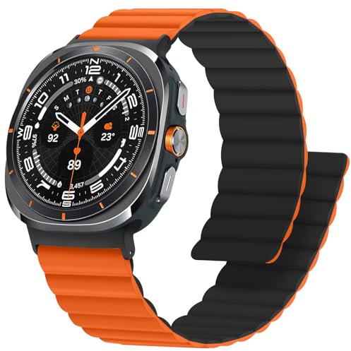 Anlinser Magnetbänder Kompatibel mit Samsung Galaxy Watch Ultra 2/1 Armband 47mm(2025/2024), Wasserdichtes Sport-Silikonarmband mit Magnet Kompatibel mit Samsung Watch Ultra, Orange/Schwarz
