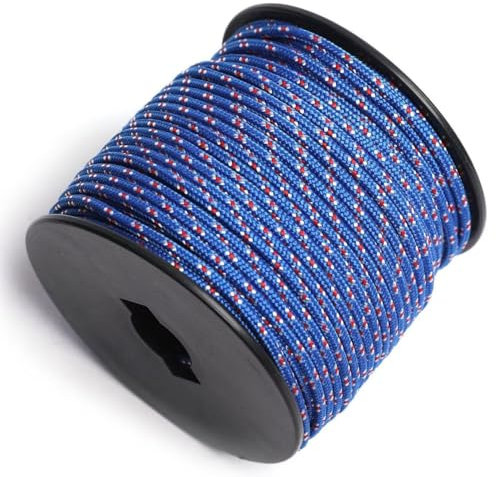 Corde en nylon tressé solide de 3 mm x 50 m pour travaux manuels, multifonction, résistante aux UV, pour tente, jardin, corde à linge et bâche extérieure, motif bleu roi