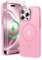 ORETECH Magnetica Cover per iPhone 16 Pro 6,3 con 2 Vetro Temperato e 1 Vetro Fotocamera, Compatibile con MagSafe, Traslucida Opaca Antiurto Ultra Sottile Hard PC Cover-Rosa Chiaro
