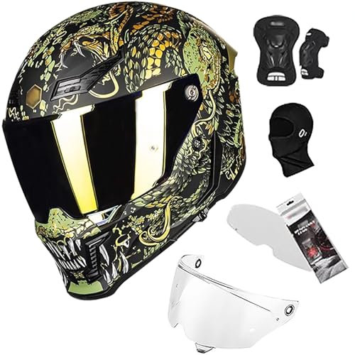 Casque de Moto intégral avec Visière transparent et teinté homologué ECE.R22.06 Casque de Scooter Casque de Course pour Homme et Femme Adultes I,S=55-56cm