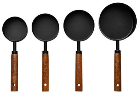 Eeuye Wooden Handle Stainless Steel Measuring Cups Set for Baking, Coffee, Bartending - Precision Kitchen Tools A