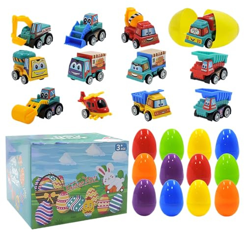Générique Vorgefüllte Ostereier | Lustiges Ei, klein für Kleinkinder, Baufahrzeug hinten, Cartoon-Auto für Kinder von 3 bis 8 Jahren
