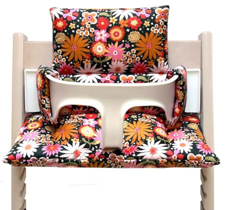 Blausberg Baby - Sitzkissen Set ABWASCHBAR kompatibel mit Stokke Tripp Trapp Hochstuhl Materialien Oek-Tex Standard zertifiziert - Made in Germany (Wilde Blume Retro Beschichtet)