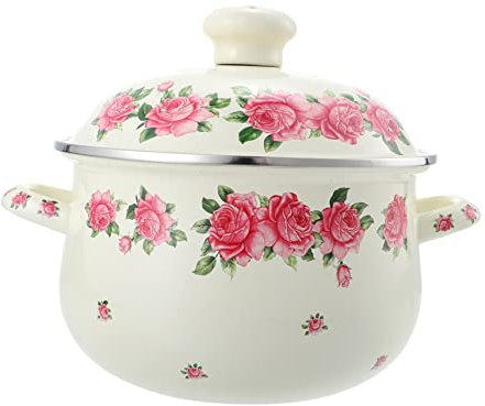 ULTECHNOVO Olla De Sopa Esmaltada De 20 Cm Doble Asa, Color Rosa, Antiadherente, Resistente a Ácidos y Álcalis, Adecuado Para Cocina y Preparar Sopas