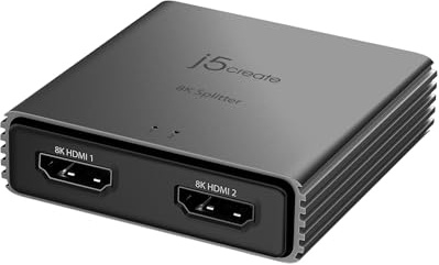 j5create 8K HDMI 2.1 2‑Way Splitter – Mirror HDMI to Two Displays | Supports 8K, 4K, 1440p | HDR10+/Dolby Vision/VRR/FreeSync/G-Sync Compatible | for Game Consoles, PC, Laptop (JDSH812)