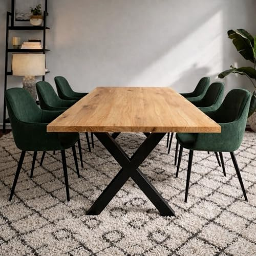 ABL HOLZ-ZENTRALE Massivholztisch Eiche 240x100 cm gerade Kante – Esszimmertisch mit 4 cm Tischplatte & X-Gestell aus Metall – moderner Esstisch, handgefertigt, Natürlich geölt