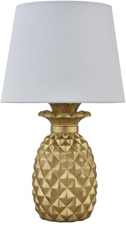 Pineapple - Gold Resin Table Lamp with White Fabric Shade