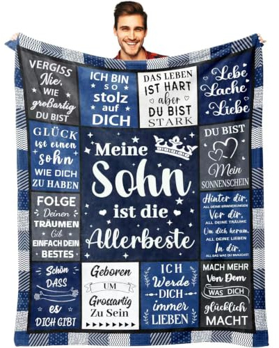 Asseourc Geschenk für Sohn - Decke mit Spruch Geburtstagsgeschenk für Sohn | Sohn Geschenke von Mama Papa, Kuscheldecke Geschenk für Sohn zum Weihnachten Geburtstag