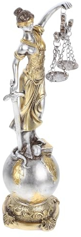 JOINPAYA Kunstharz Justitia Elegante Statue für Schreibtisch und Regal | Silberne Ornamentfigur mit Waage, Symbolisiert Gerechtigkeit und Fairness, Feine Details, für Zuhause