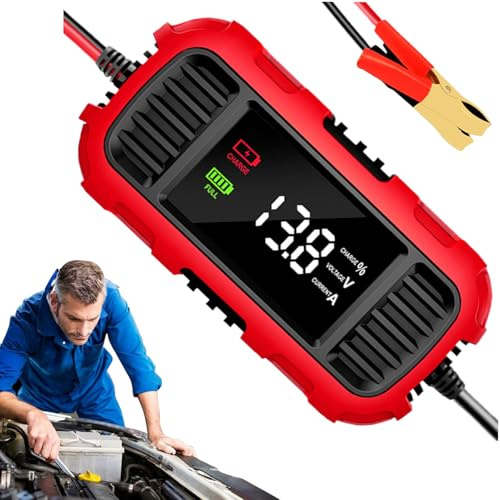 Caricabatterie di mantenimento per moto,Caricabatterie per moto, Mantenitore di batteria 12V di mantenimento, per auto intelligente versatile con display digitale per aut