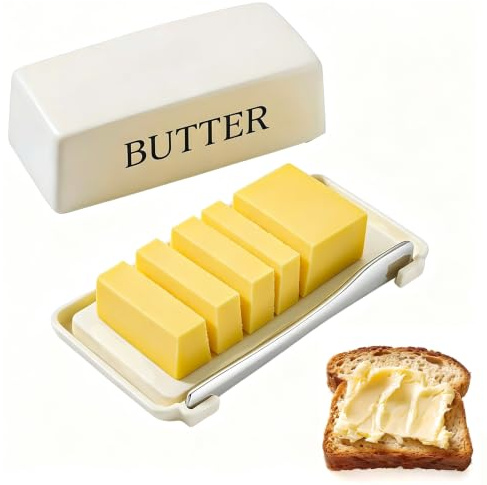 Beurrier avec Couvercle et Couteau à Beurre(Blanc crème)