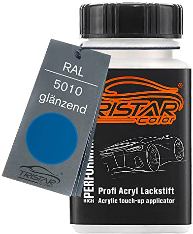 TRISTARcolor RAL 5010 Enzianblau glänzend Lackstift | Lackfläschchen mit Pinsel, 50 ml, schnelltrocknend