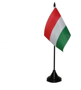 Flaggenfritze Tischflagge Ungarn 10 x 15 cm, reißfestes Polyester, farbintensiver Siebdruck, kleine Fahne mit Kunststoff-Sockel