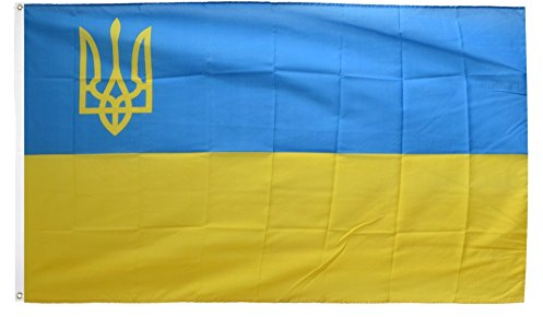 Flaggenfritze Fahne/Flagge Ukraine mit Wappen Links + gratis Sticker